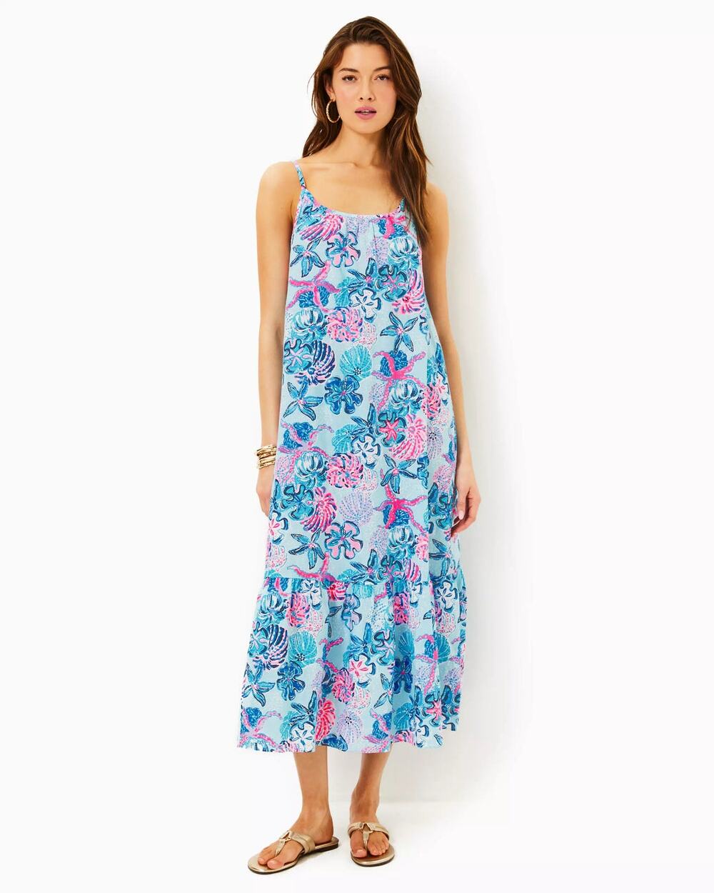 NWT Lilly Pulitzer Amerie Linen Midi Dress L Blue Resort Wear Cruise Boho Chic